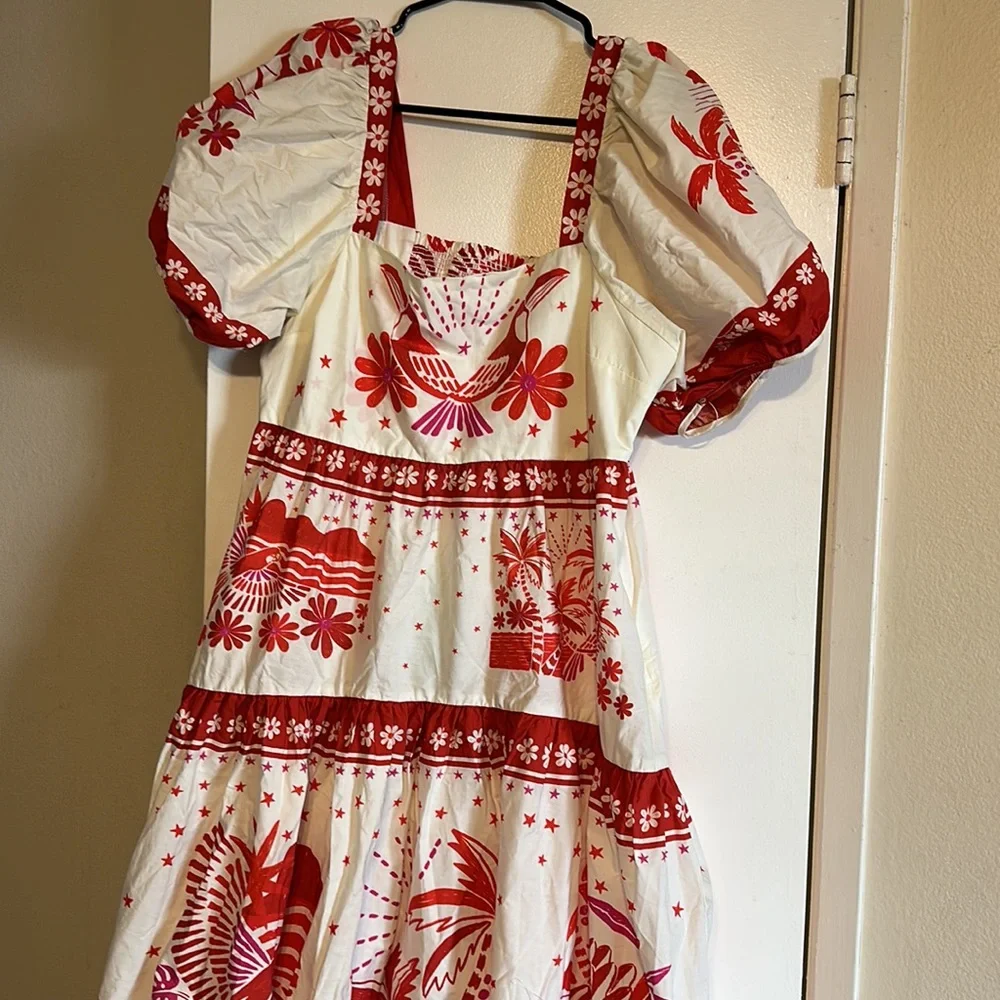 FARM Rio White Midi Dress with Red Floral Print - Picture 3 of 5